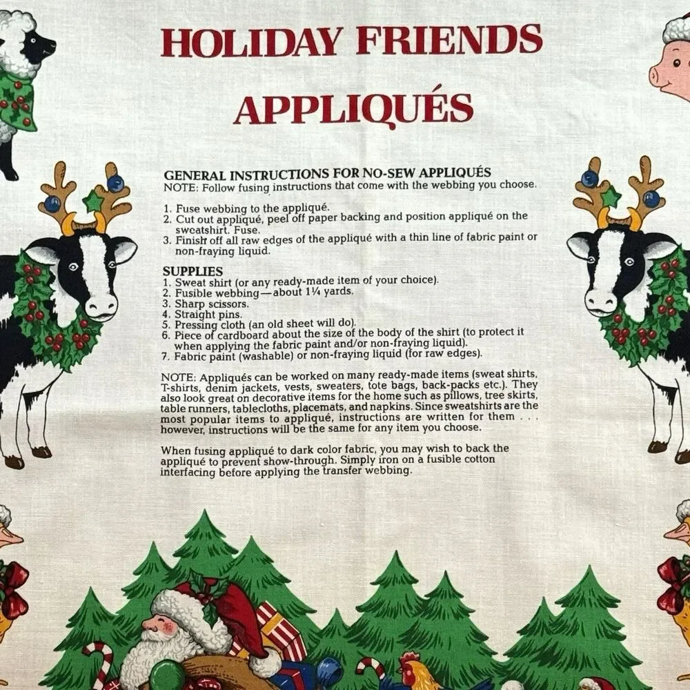 Holiday Farm Animal Friends Cranston APPLIQUES Fabric Cut & Sew Quilt Panel Xmas